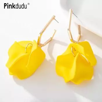 Серьги Pinkdudu Boho из акрила с лепестками роз, висячие серьги с преувеличенными цветами, серьги-подвески с цветочными кисточками PD981 красный