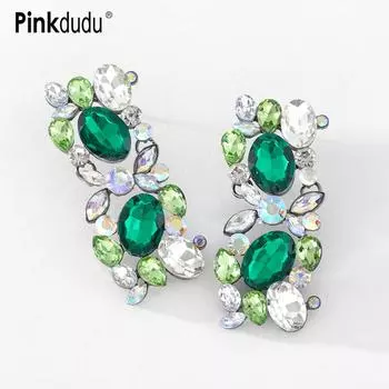 Pinkdudu винтажные 3 цвета серьги-гвоздики с цветком преувеличенные разноцветные геометрические серьги со стразами для женщин, ювелирные изделия, подарки PD1175 серый