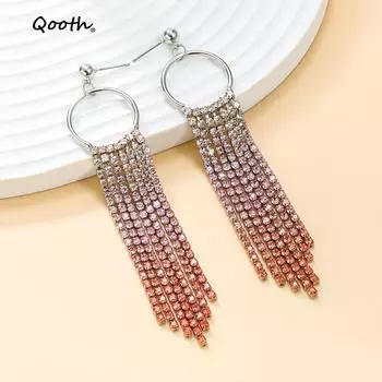 Pinkdudu Women Gradient Tassel Drop Earrings Exaggerated Long Alloy Diamond Earrings PD2156 One size розовый