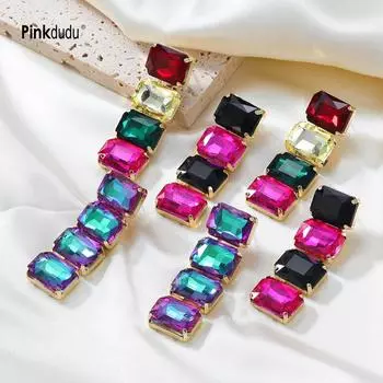 Pinkdudu женские модные цветные бриллиантовые преувеличенные серьги многослойные квадратные стеклянные бриллиантовые серьги для вечеринки PD2158 One size жёлтый/красный