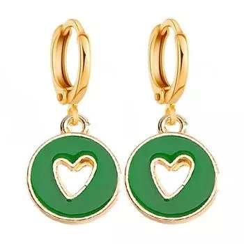 Pinkdudu Zinc Alloy Drop Earring Heart Shape Hollow Out Glaze Dripping Earrings Cute Round Earrings PD2226 зелёный