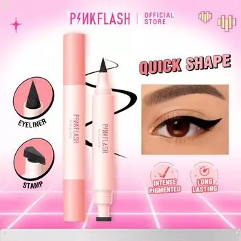 PINKFLASH 2 в 1 Быстросохнущая черная жидкая подводка для глаз с высоким содержанием пигмента, долговечная, удобная в использовании подводка для глаз, ручка-штамп для макияжа, косметика