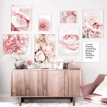 Пинки-Роза, Пион, Георгин, свежие цветы, плакаты на скандинавскую тему и принты, настенная живопись на холсте, настенная картина для гостиной, домашний декор A4 21x30cm No Frame