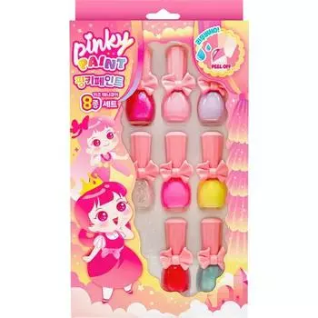Pinky Baby Manicure Pinky Paint Наклейки для ногтей на водной основе, набор из 8 предметов, разноцветные корейские популярные игрушки