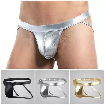 Pinky Senson Мужские двойные стринги Эластичные U-образные кожаные трусы, полиэстер однотонные сексуальные трусы M