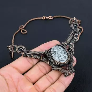 Пинолит драгоценный камень чистая медная проволока обернутая ожерелье ручной работы ювелирные изделия для подарка 18 Inches серый