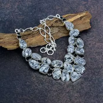 Pinolith, черная шпинель ожерелье драгоценный камень ювелирные изделия, ожерелье, 925 цельное серебро ювелирные изделия ручной работы ювелирные изделия, для подарка на День благодарения Adjustable with 18 inches серый