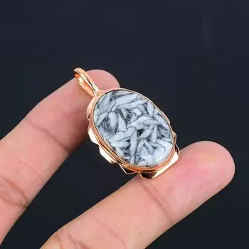 Pinolith Gemstone Handmade Copper Jewelry Lovely Chain Cuestionary Cushion For Wedding Gift 1.81 Inches серый