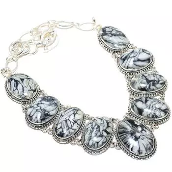 Ожерелье ручной работы из серебра 925 пробы с драгоценными камнями Pinolith, 18 дюймов, JCN360-113