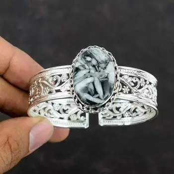 Pinolith Jasper Cuff Bracelet 925 Sterling Silver Bangle Adjustable Cuff Original Gemstone Cuff Bracelet Handmade Jewelry Anniversary Gifts