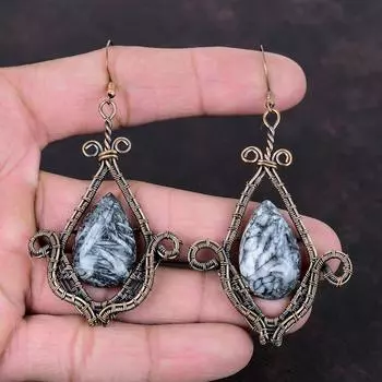Pinolith Jasper Earring Copper Wire Wrapped Earrings Gemstone Jewelry Handmade Elegant Earring Pinolith Jasper Copper Jewelry Wedding Gift