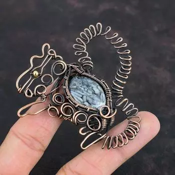 Pinolith Jasper Gemstone Pendant Copper Wire Wrapped Jewelry Rabbit Pendant Handmade Wire Wrap Pendant Awesome Copper Pendant Gifts For Him