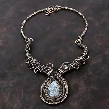 Pinolith Jasper Necklace Copper Wire Wrapped Necklace Handmade Jewelry Adjustable Necklace Genuine Gemstone Necklace Copper Jewelry For Gift