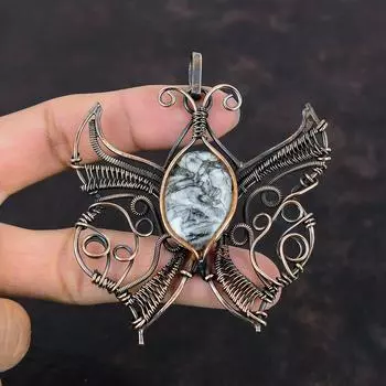 Pinolith Jasper Pendant Copper Wire Wrapped Pendant Handmade Jewelry Butterfly Pendant Antique Pendant Gift For Her Copper Gemstone Jewelry