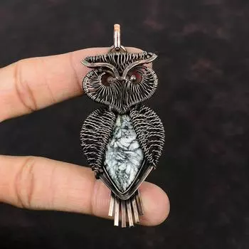Pinolith Jasper Pendant Copper Wire Wrapped Pendant Handmade Pendant Copper Jewelry Owl Gemstone Pendant Wire Wrapping Jewelry Gift For Wife