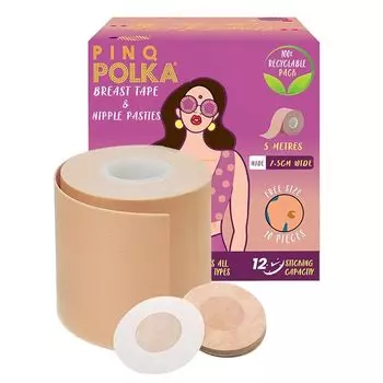 PINQ POLKA Boob Tape для женщин для подтяжки груди | Идеальное декольте | Невидимая лента для тела | Срок службы до 12 часов | Ширина 7 см и длина 5 м | 1 шт.
