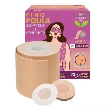 PINQ POLKA Boob Tape для женщин для подтяжки груди | Идеальное декольте | Невидимая лента для тела | До 12 часов | Ширина 7 см и длина 5 м | 1 шт.