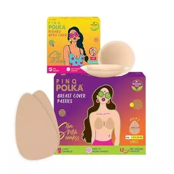 PINQ POLKA Breast Lift Tape Pasties 6 шт. с 10 накладками на соски для размера CD Cup и 2 шт. многоразовых накладок на соски 8 см | Лента для улучшения формы тела