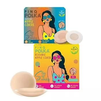 PINQ POLKA Ультратонкие накладки на соски унисекс с длительным сроком службы, многоразовые (2 шт.) и одноразовые (10 шт) - Упаковка из 2 шт.