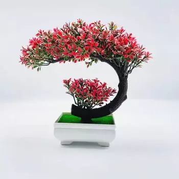 Pinus Hwangshanensis Simulated Plastics Fake Trees Green Plants Plants Potted Rose Red
