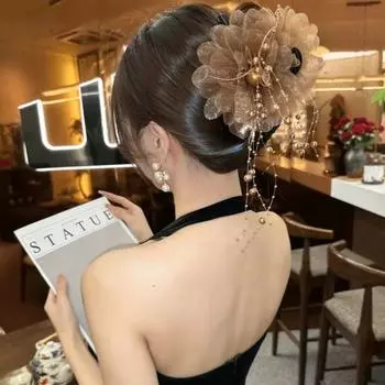 Пион Цветок Цветок Заколки для волос Кисточка Зажим-акула Элегантный Захватывающий зажим Женщины Champagne-11cm