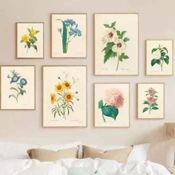 Пион, роза, ромашки, лилия, винтажные цветы, настенная живопись на холсте, постеры на скандинавскую тему и принты, настенные панно для декора гостиной A4 21X30cm No Framed
