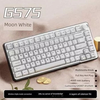 Pioneer Gs75 Customized Mechanical Keyboard Wireless Bluetooth Three Model Good-looking Office Gaming Electronic Sports X87 Moon White-Dawn Axis 4000mAh [Zhengke-RGB]]