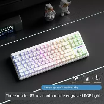 Pioneer V80 Wireless Keyboard Bluetooth Three-Mode Side Carving Mechanical Feeling Computer RGB Office Game Dedicated 87 Keys Contour 87 key [three templates -5000mAh battery]]