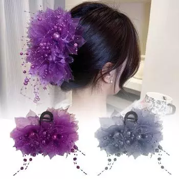Пионовый цветок бисер кисточка заколка для волос коготь краб для волос головной убор для женщин заколка для головы Ele Z1L6 Purple-One size