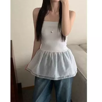 Piooni South Korea Dongdaemun Autumn Retro Design Bottoming Vest Strapless Dress Patchwork Inner Apron for Women White One size