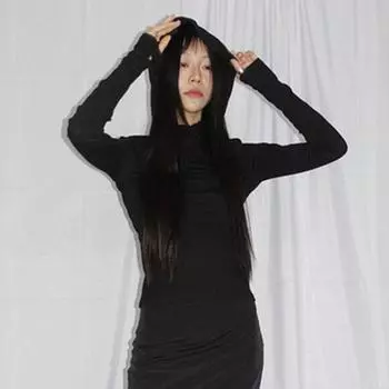 Piooni Waste Soil Style Long Sleeves T-Shirt Women s Short Autumn American Retro Sexy Hooded Knitting Bella Style Tops Black S