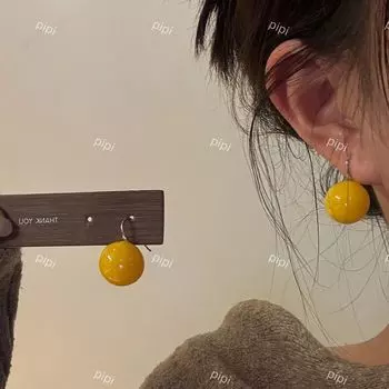 Pipi New Chinese Style Small Bulb Jelly Color Retro Acrylic High Heel Shoes Ear Hook Ear Studs Earrings South korea Temperament Egg yellow bulb 16mm large