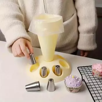 Piping Bag Nozzles Storage Rack Stand With 8 Slots Large Capacity Pastry Bag Mounting Holder Organiser Baking Accessories светло-серый