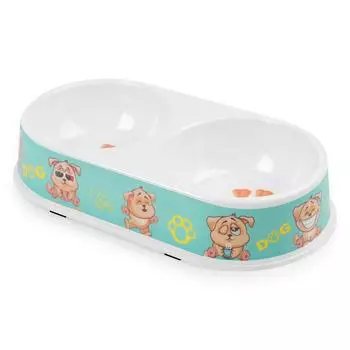 Pipitao cross-border pet feeder, oval color printed melamine pet double bowl