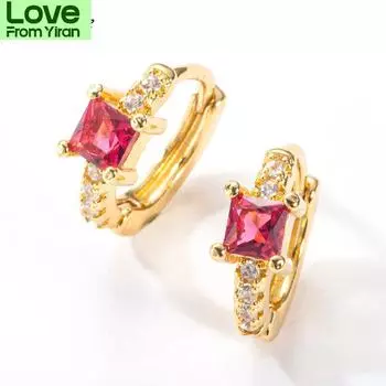 Pipitree Fashion Square кубические циркониевые серьги для женщин свадебные украшения винтажные золотые серьги-кольца Huggies красный