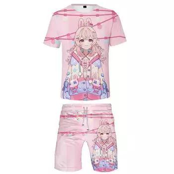 Pipkin Pippa новые повседневные комплекты с принтом аниме, топы с мультяшным рисунком, футболки с короткими рукавами, уличная футболка в стиле поп-хип-хоп, пляжные штаны M