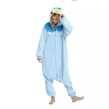 Piplup Onesie Хэллоуин Косплей Костюм Мультфильм Кигуруми Цельная пижама Домашняя одежда M синий
