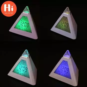 Пирамидальный ЖК-будильник, цифровые настольные часы, 7 цветов, подсветка, сменные светодиодные часы, домашний ночник