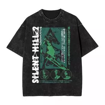 Пирамидоголовый Silent Hill Washed Футболка уличная хип-хоп винтажная футболка футболки женские унисекс Harajuku принтованная одежда L чёрный
