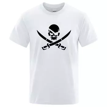 Футболки с забавным принтом пиратского черепа, женские свободные футболки унисекс, дышащие летние футболки, повседневная футболка большого размера из 100% хлопка L