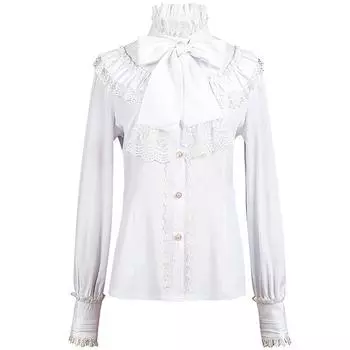 Пиратская блузка, рубашка с рюшами, женская белая блузка с длинным рукавом в викторианском стиле, женская рубашка в стиле готической Лолиты S белый