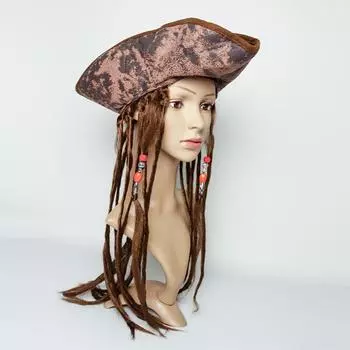 Пиратская шляпа-парик, реквизит для ролевых игр на вечеринке One size коричневый