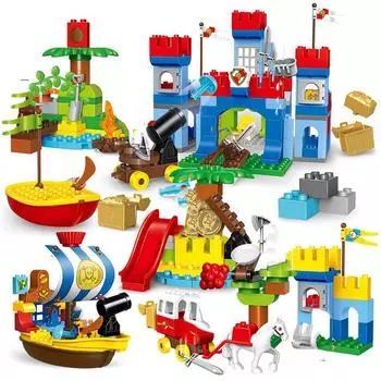 Пиратская война, большие частицы, строительные блоки, замок, лодка, просветляющие кирпичи, фигурки, развивающие игрушки для детей, подарки для детей No original box