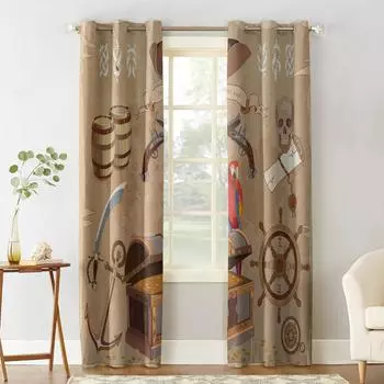 Пиратские кости попугая, череп, руль, якорь, древние новые простые шторы, украшения дома, современные товары для дома 135W x 60H(cm)