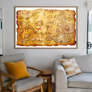 Пиратские приключения, охота за сокровищами, карта, постер, классический винтажный настенный художественный холст, картина с принтом, ретро-картины для домашнего бара, декор комнаты 21x30cm No Framed