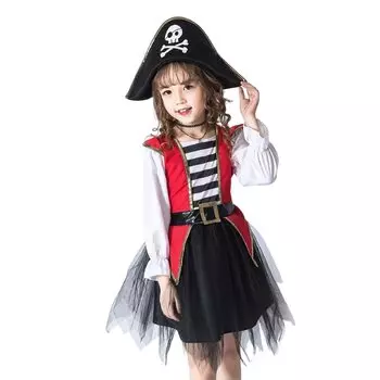 Пиратский косплей костюм для девочек детский костюм пиратский костюм на Хэллоуин 130 см [APOSITV] красный