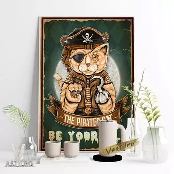 Пиратский кот, винтажный художественный принт, постер, забавная настенная живопись для детской комнаты, украшение для дома 21cm30cm NoFrame