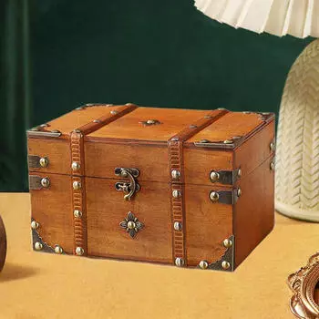 Пиратский сундук с сокровищами Декоративная шкатулка Деревянный подарок Многофункциональные сувениры Уникальный антикварный дизайн Yellow No Lock