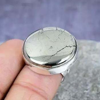 Пирит Агат Драгоценный камень ручной работы 925 Серебряное кольцо Ювелирные изделия всех размеров 4 золотистый