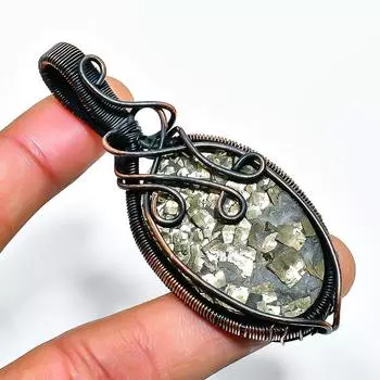 Пирит Друзы драгоценный камень ручная работа медная проволочная обертка ювелирное изделие кулон 2.88 2.88 золотистый